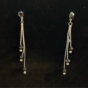 Silver and black stone earrings